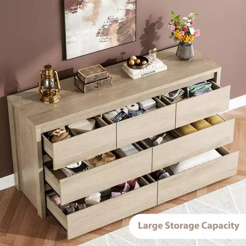 Grande commode moderne à 7 tiroirs pour chambre à coucher, grande commode en bois avec organisateur de rangement pour salon, couloir et entrée