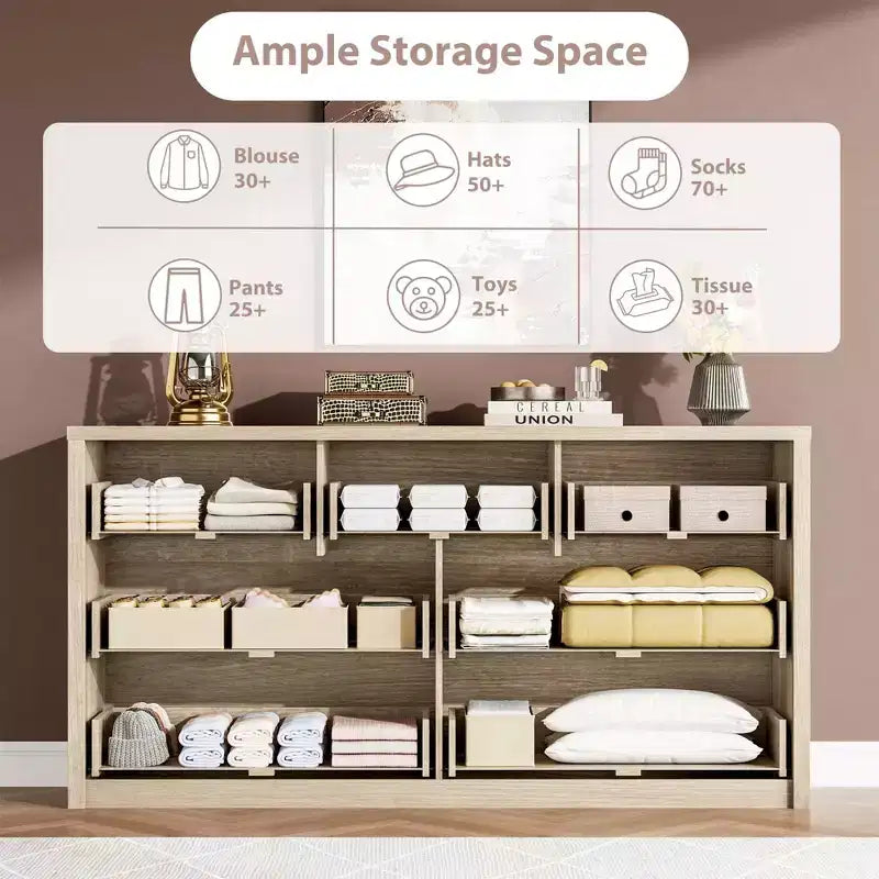 Grande commode moderne à 7 tiroirs pour chambre à coucher, grande commode en bois avec organisateur de rangement pour salon, couloir et entrée