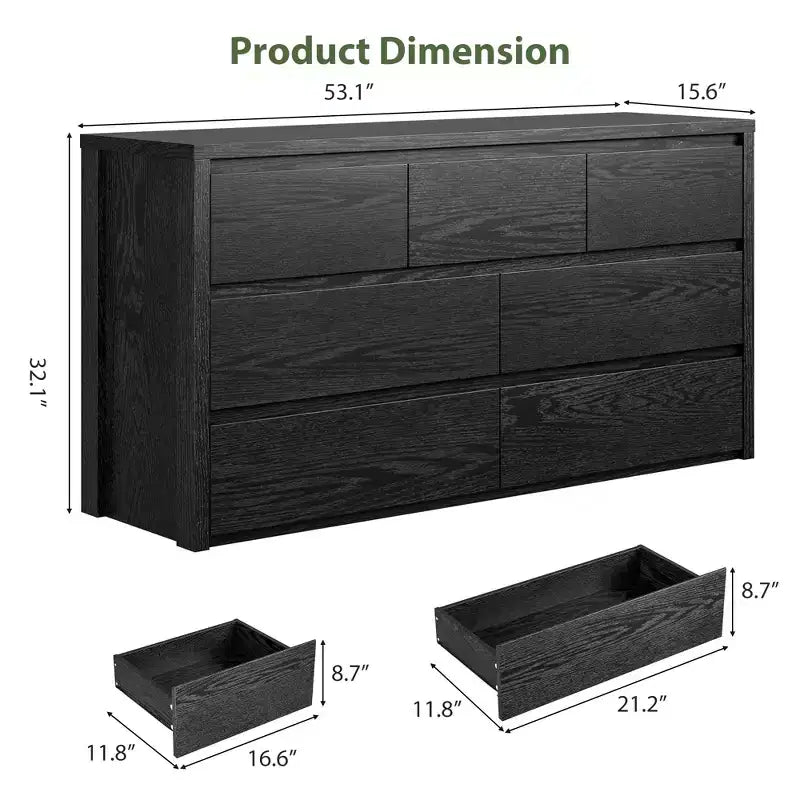 Grande commode moderne à 7 tiroirs pour chambre à coucher, grande commode en bois avec organisateur de rangement pour salon, couloir et entrée