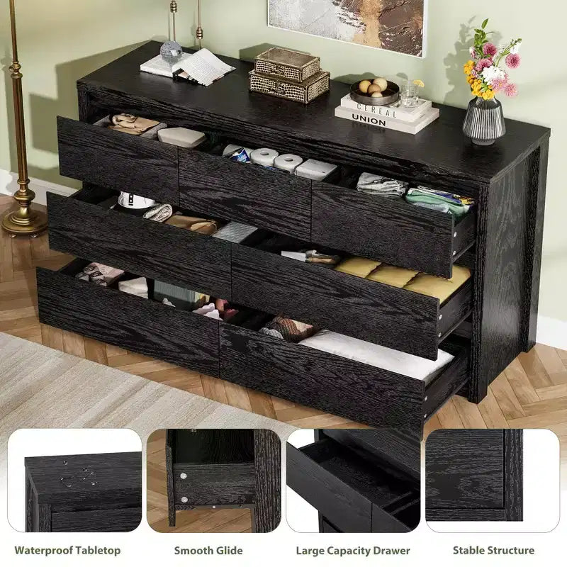 Grande commode moderne à 7 tiroirs pour chambre à coucher, grande commode en bois avec organisateur de rangement pour salon, couloir et entrée