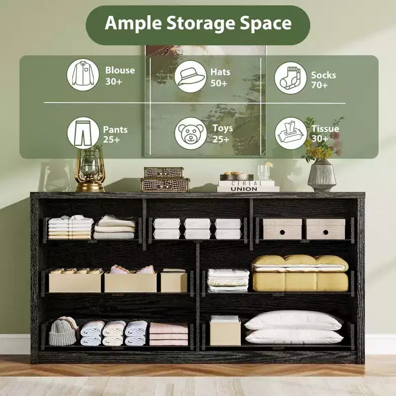 Grande commode moderne à 7 tiroirs pour chambre à coucher, grande commode en bois avec organisateur de rangement pour salon, couloir et entrée