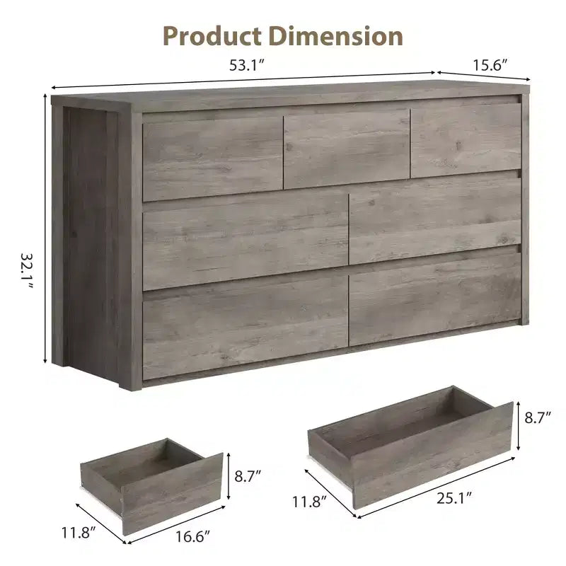 Grande commode moderne à 7 tiroirs pour chambre à coucher, grande commode en bois avec organisateur de rangement pour salon, couloir et entrée