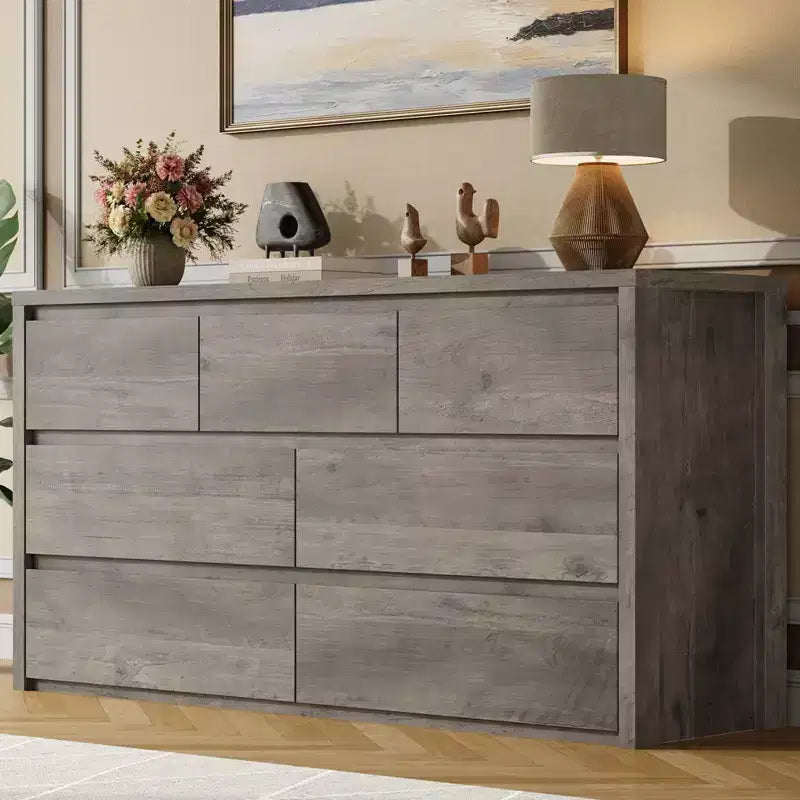 Grande commode moderne à 7 tiroirs pour chambre à coucher, grande commode en bois avec organisateur de rangement pour salon, couloir et entrée