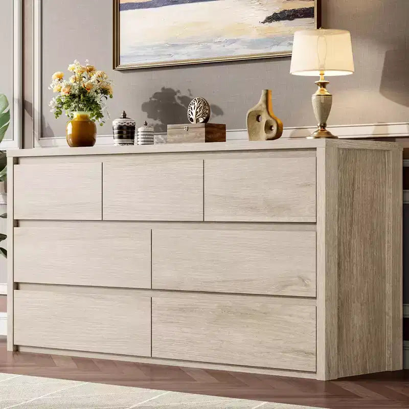 Grande commode moderne à 7 tiroirs pour chambre à coucher, grande commode en bois avec organisateur de rangement pour salon, couloir et entrée