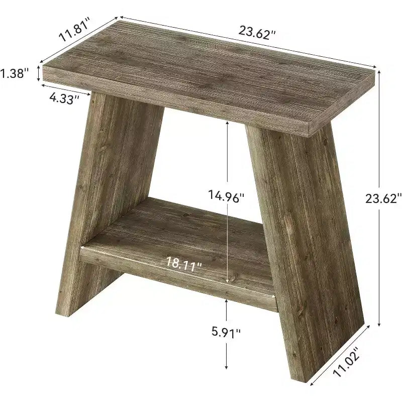 Table d'appoint en bois massif Lantine pour salon, petite table d'appoint avec 2 niveaux de rangement, table de chevet de style ferme pour petits espaces, marron délavé (1 pièce)