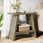Table d'appoint en bois massif Lantine pour salon, petite table d'appoint avec 2 niveaux de rangement, table de chevet de style ferme pour petits espaces, marron délavé (1 pièce)