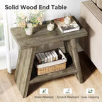 Table d'appoint en bois massif Lantine pour salon, petite table d'appoint avec 2 niveaux de rangement, table de chevet de style ferme pour petits espaces, marron délavé (1 pièce)