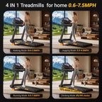 Tapis de course à domicile avec inclinaison de 14 % et écran LED, tapis de course pliable silencieux de 3,0 CV avec barre de maintien, capacité jusqu'à 163 kg