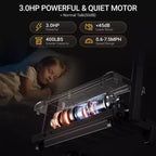 Tapis de course à domicile avec inclinaison de 14 % et écran LED, tapis de course pliable silencieux de 3,0 CV avec barre de maintien, capacité jusqu'à 163 kg