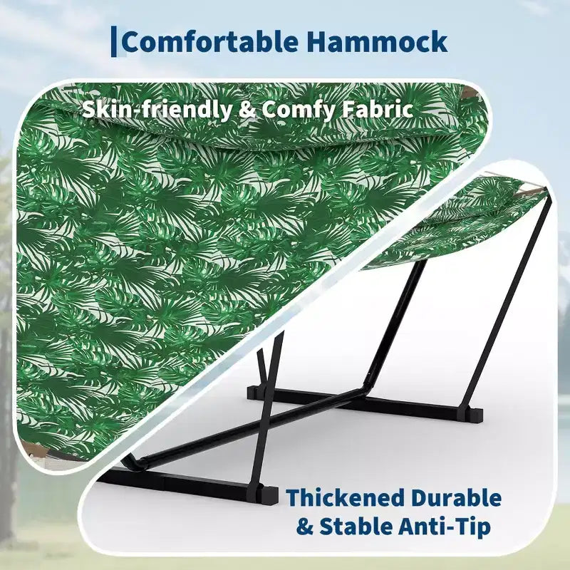 Hamac portable double avec support, hamac 2 personnes avec sac de transport, hamac portable avec barre d'écartement en bois dur, oreiller, cordes d'équilibrage inclus