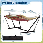 Hamac portable double avec support, hamac 2 personnes avec sac de transport, hamac portable avec barre d'écartement en bois dur, oreiller, cordes d'équilibrage inclus