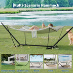 Hamac portable double avec support, hamac 2 personnes avec sac de transport, hamac portable avec barre d'écartement en bois dur, oreiller, cordes d'équilibrage inclus