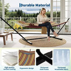 Hamac portable double avec support, hamac 2 personnes avec sac de transport, hamac portable avec barre d'écartement en bois dur, oreiller, cordes d'équilibrage inclus