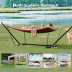 Hamac portable double avec support, hamac 2 personnes avec sac de transport, hamac portable avec barre d'écartement en bois dur, oreiller, cordes d'équilibrage inclus