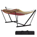Double Portable Hammock with Stand, 2 Person Hammock with Carry Bag, Portable Hammock with Hardwood Spreader Bar, Pillow, Balance Ropes Included