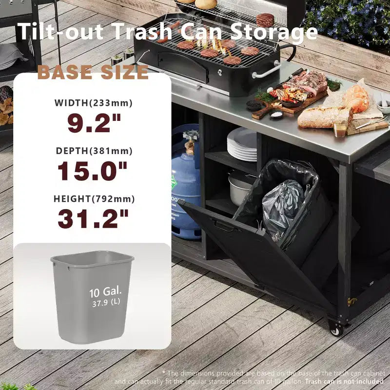 FAMYYT 78.3-Inch Outdoor Kitchen Island with Stainless Steel Countertop, Foldable BBQ Station, and Storage Cabinets, Black