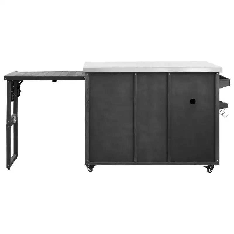 FAMYYT 78.3-Inch Outdoor Kitchen Island with Stainless Steel Countertop, Foldable BBQ Station, and Storage Cabinets, Black