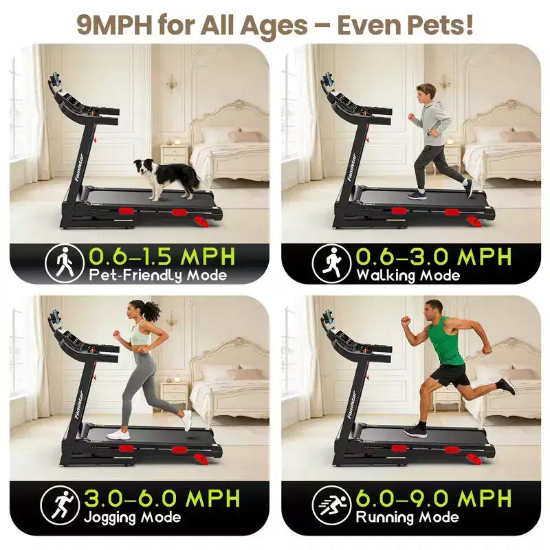 Tapis de course pliable en liquidation avec moteur puissant de 3,75 CV, inclinaison manuelle de 10 %, machine de course électrique avec contrôle intelligent par application, ceinture de course extra large