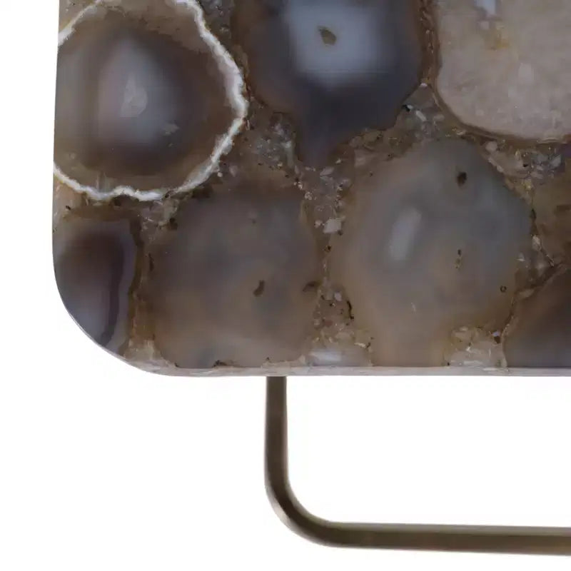 Table d'appoint, guéridon ou table de chevet - Table de chevet métallique en forme de C avec plateau en agate, parfaite pour les grands ou petits espaces