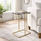 Table d'appoint, guéridon ou table de chevet - Table de chevet métallique en forme de C avec plateau en agate, parfaite pour les grands ou petits espaces