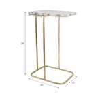 Table d'appoint, guéridon ou table de chevet - Table de chevet métallique en forme de C avec plateau en agate, parfaite pour les grands ou petits espaces