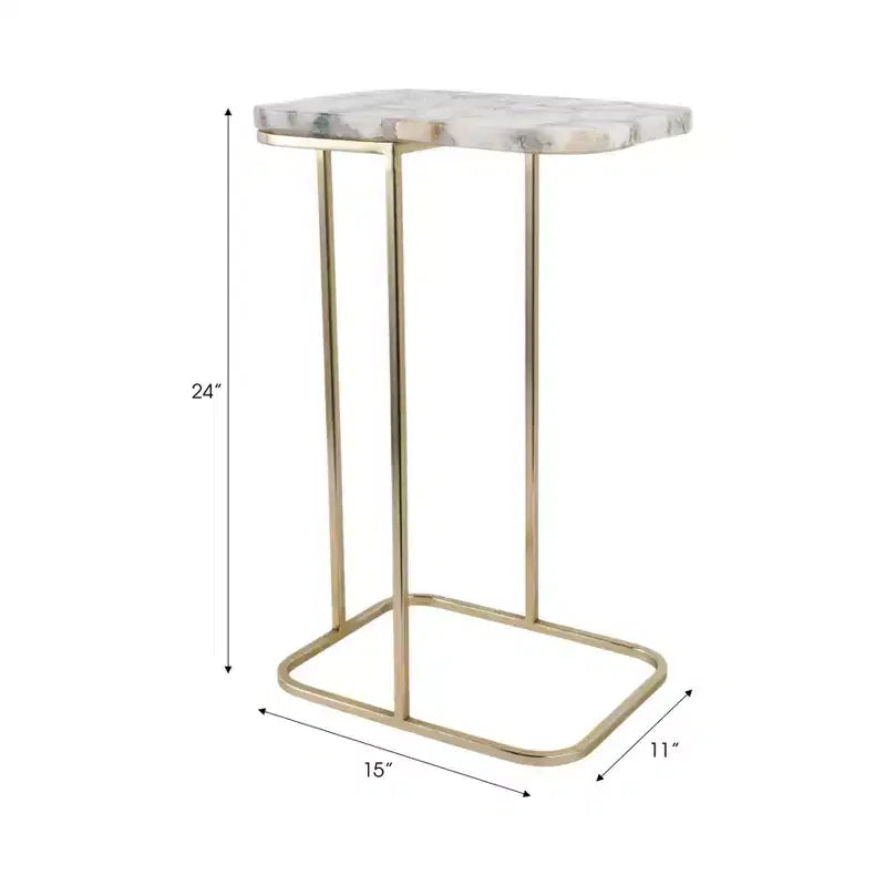 Table d'appoint, guéridon ou table de chevet - Table de chevet métallique en forme de C avec plateau en agate, parfaite pour les grands ou petits espaces