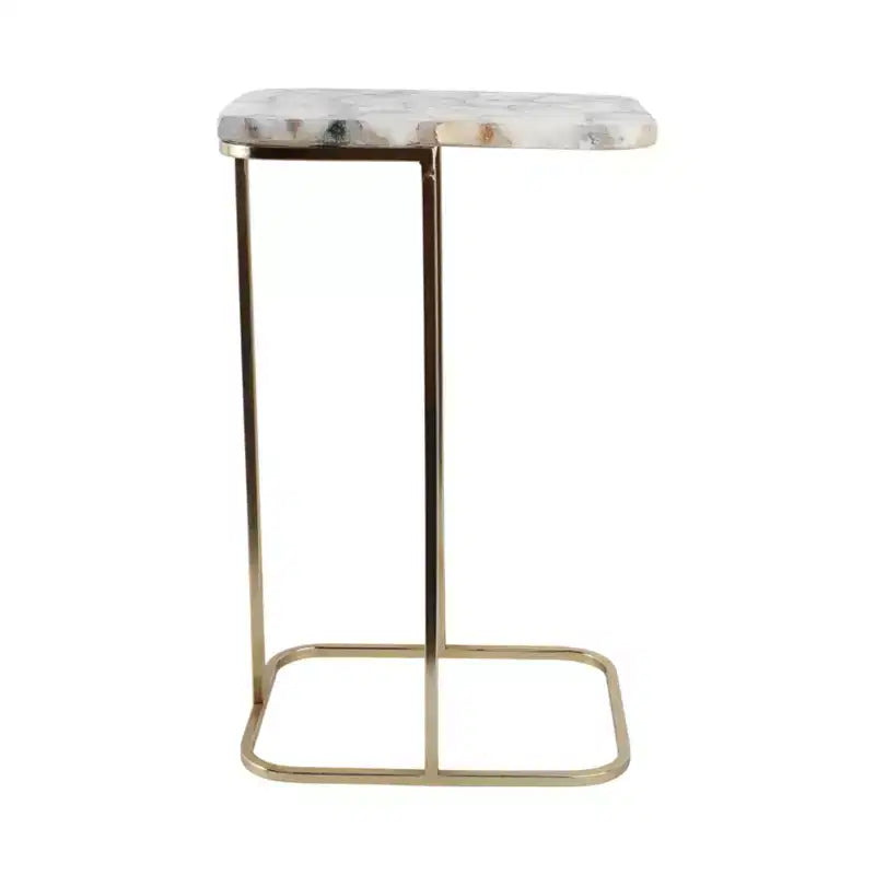 Table d'appoint, guéridon ou table de chevet - Table de chevet métallique en forme de C avec plateau en agate, parfaite pour les grands ou petits espaces