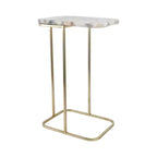 Table d'appoint, guéridon ou table de chevet - Table de chevet métallique en forme de C avec plateau en agate, parfaite pour les grands ou petits espaces