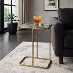 Table d'appoint, guéridon ou table de chevet - Table de chevet métallique en forme de C avec plateau en agate, parfaite pour les grands ou petits espaces