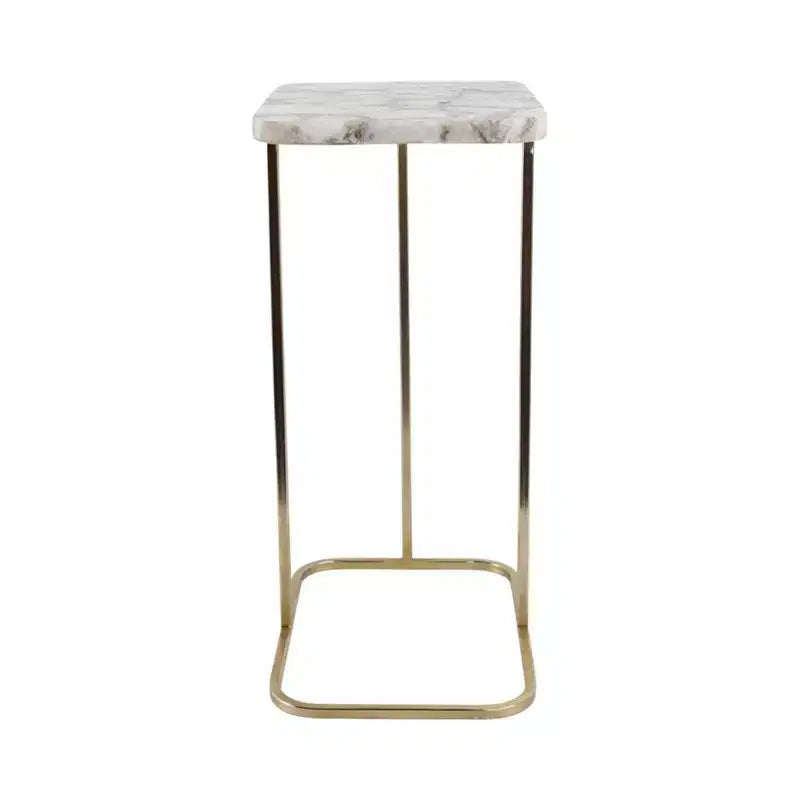 Table d'appoint, guéridon ou table de chevet - Table de chevet métallique en forme de C avec plateau en agate, parfaite pour les grands ou petits espaces