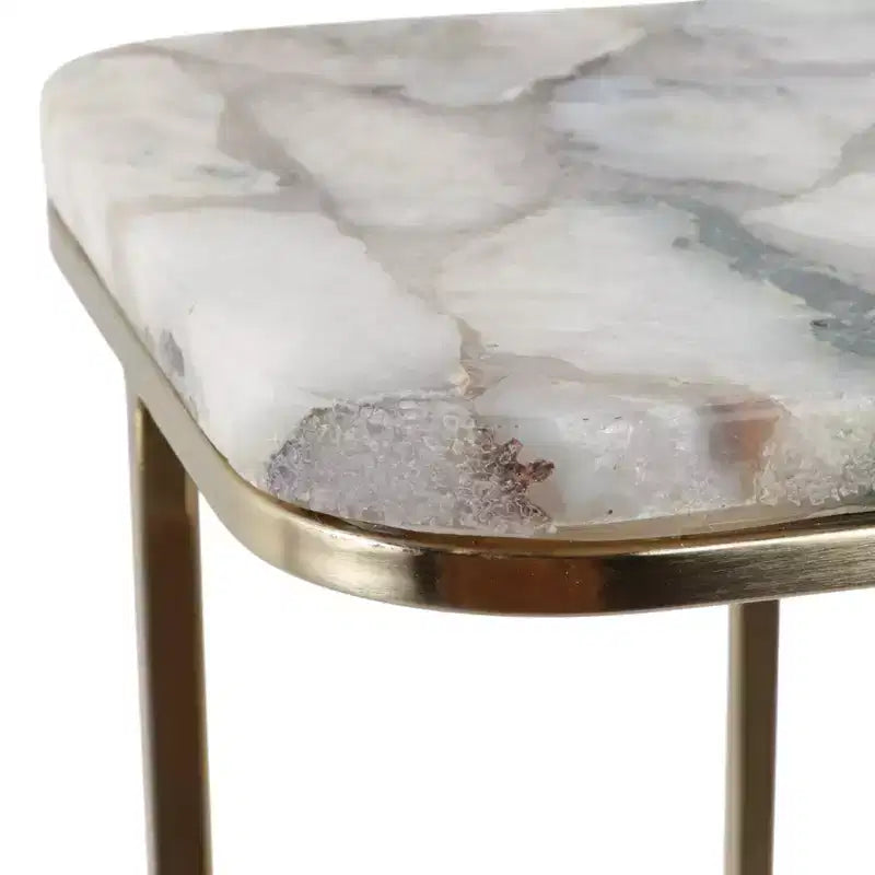 Table d'appoint, guéridon ou table de chevet - Table de chevet métallique en forme de C avec plateau en agate, parfaite pour les grands ou petits espaces