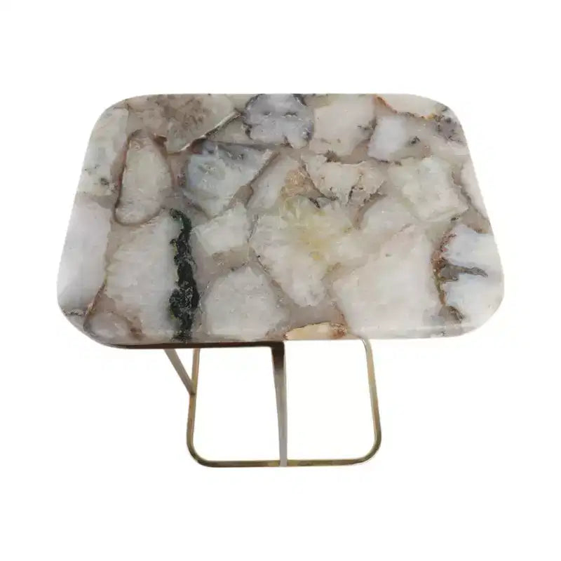 Table d'appoint, guéridon ou table de chevet - Table de chevet métallique en forme de C avec plateau en agate, parfaite pour les grands ou petits espaces