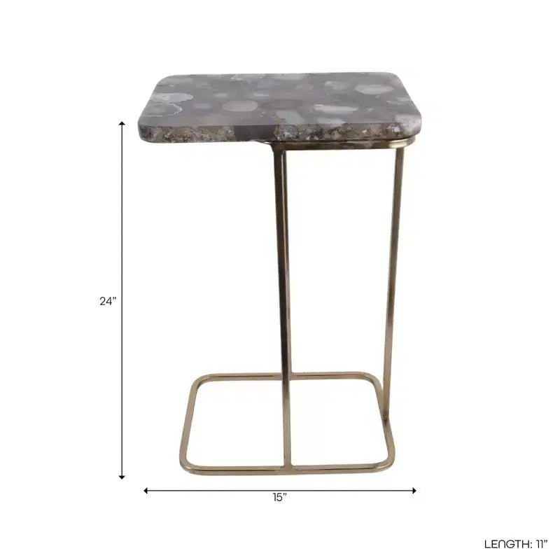 Table d'appoint, guéridon ou table de chevet - Table de chevet métallique en forme de C avec plateau en agate, parfaite pour les grands ou petits espaces