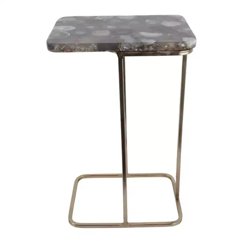 Table d'appoint, guéridon ou table de chevet - Table de chevet métallique en forme de C avec plateau en agate, parfaite pour les grands ou petits espaces