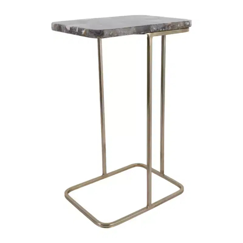Table d'appoint, guéridon ou table de chevet - Table de chevet métallique en forme de C avec plateau en agate, parfaite pour les grands ou petits espaces