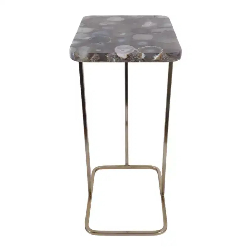 Table d'appoint, guéridon ou table de chevet - Table de chevet métallique en forme de C avec plateau en agate, parfaite pour les grands ou petits espaces