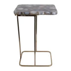 Table d'appoint, guéridon ou table de chevet - Table de chevet métallique en forme de C avec plateau en agate, parfaite pour les grands ou petits espaces
