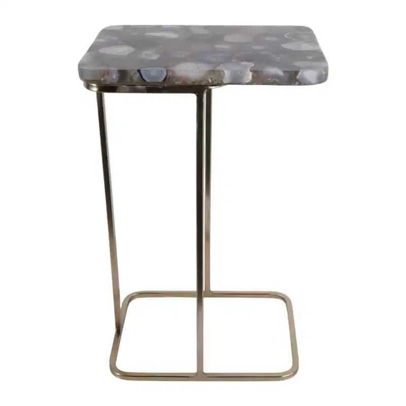 Table d'appoint, guéridon ou table de chevet - Table de chevet métallique en forme de C avec plateau en agate, parfaite pour les grands ou petits espaces