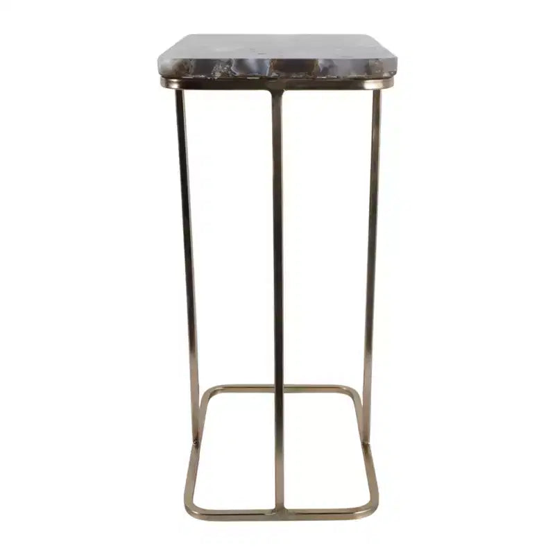 Table d'appoint, guéridon ou table de chevet - Table de chevet métallique en forme de C avec plateau en agate, parfaite pour les grands ou petits espaces