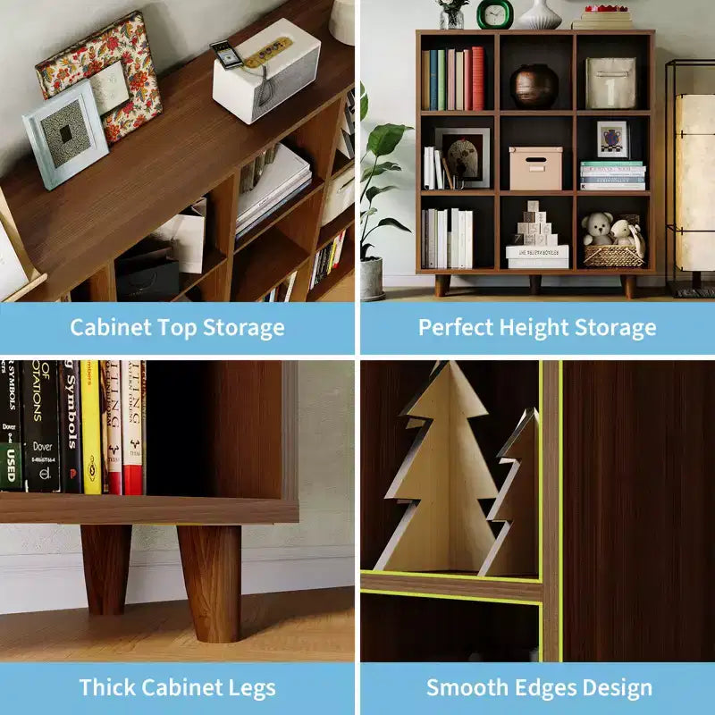 Organiseur de bibliothèque moderne à 9 cubes, étagère ouverte en bois, étagère de rangement autoportante, design peu encombrant, pour la maison, le salon, la chambre