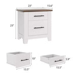 Garvee Nightstand With 2 Drawers, Farmhouse Night Stand With Brown Tabletop, Distressed White , Supports 170 LBS