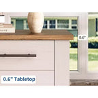 Garvee Nightstand With 2 Drawers, Farmhouse Night Stand With Brown Tabletop, Distressed White , Supports 170 LBS