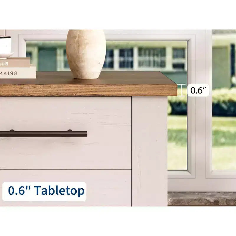 Garvee Nightstand With 2 Drawers, Farmhouse Night Stand With Brown Tabletop, Distressed White , Supports 170 LBS