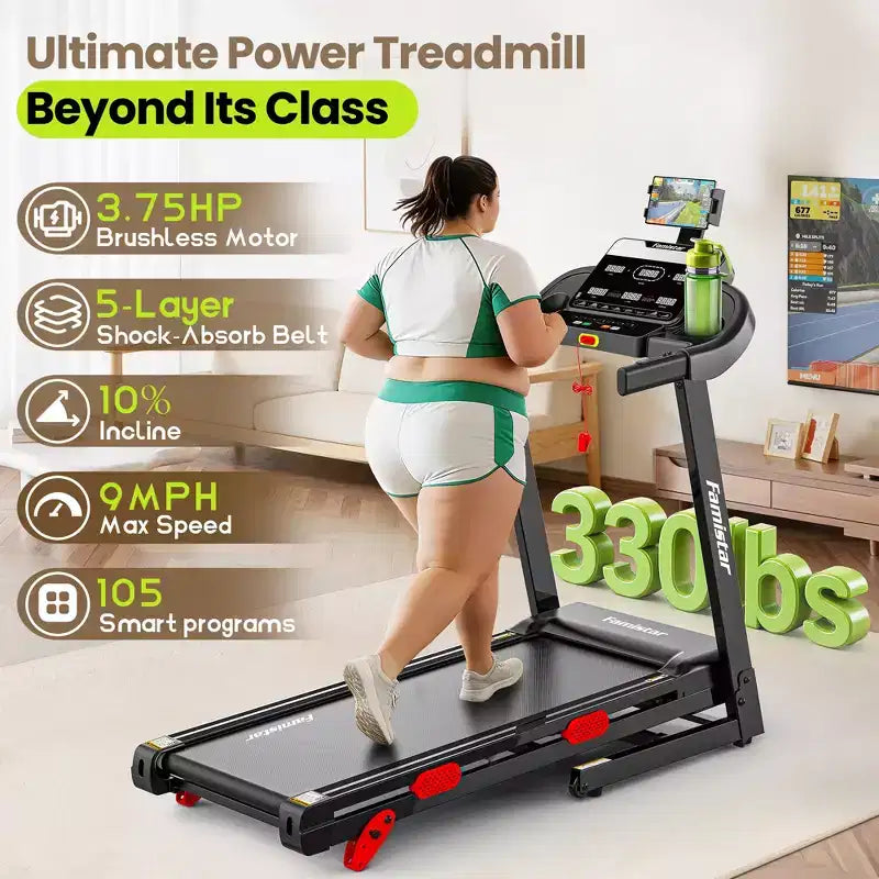 Offre Flash Tapis Roulant - Tapis roulant pliable 3,75 CV avec haut-parleur, deux modes de contrôle : Console et Application, grand écran, 105 programmes, 14,5 km/h, Noir