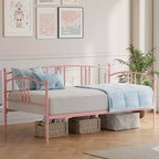 Twin Daybed Sofa Bed with Steel Slat Support, Underbed Storage & Arched Headboard, Pink Metal Frame, for Bedroom/Living Room, Guest Bed