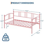 Twin Daybed Sofa Bed with Steel Slat Support, Underbed Storage & Arched Headboard, Pink Metal Frame, for Bedroom/Living Room, Guest Bed