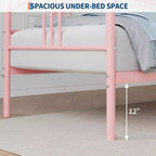 Twin Daybed Sofa Bed with Steel Slat Support, Underbed Storage & Arched Headboard, Pink Metal Frame, for Bedroom/Living Room, Guest Bed