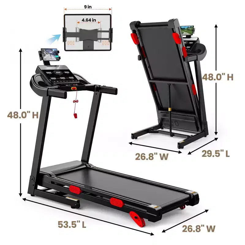 Tapis de course pliable pour la maison avec moteur de 3,75 CV, contrôle par application, haut-parleurs Bluetooth, inclinaison manuelle, capacité de 150 kg