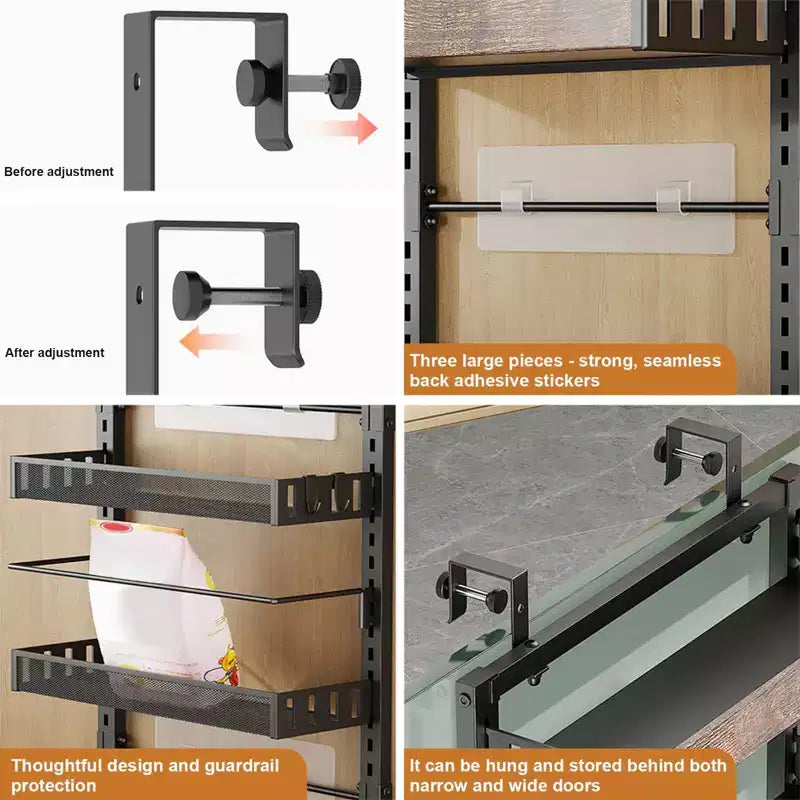 Rangement de porte à 8 niveaux, Étagère suspendue avec paniers métalliques ajustables, Sans perçage, pour cuisine/salle de bain/mur
