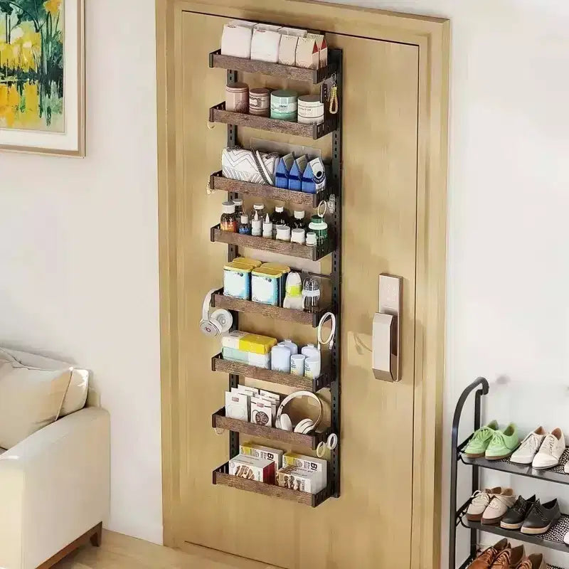 Rangement de porte à 8 niveaux, Étagère suspendue avec paniers métalliques ajustables, Sans perçage, pour cuisine/salle de bain/mur